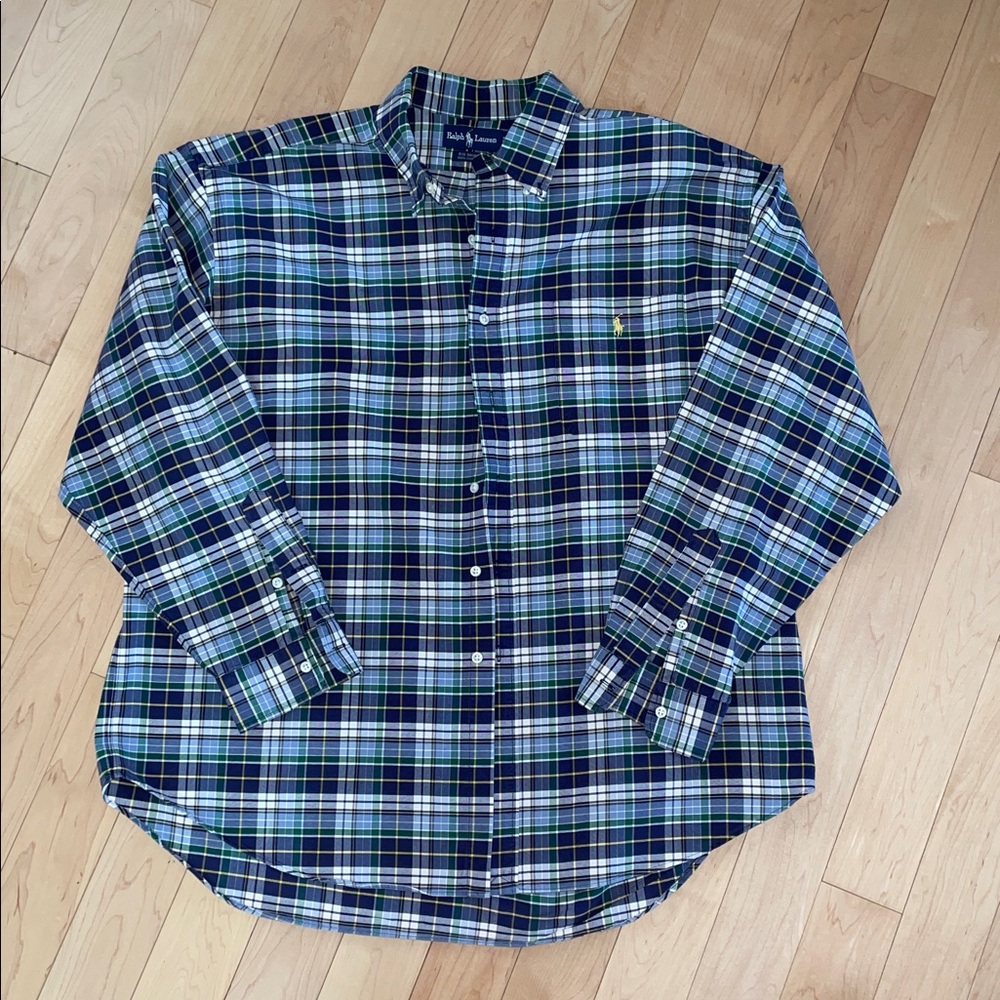 Polo by Ralph Lauren Navy & Green Plaid Button-Down Shirt
